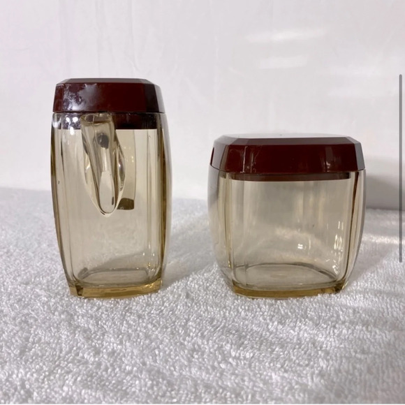 Vintage Brown Thick Hard Plastic Creamer &  Sugar Dish With Lids - Picture 4 of 11